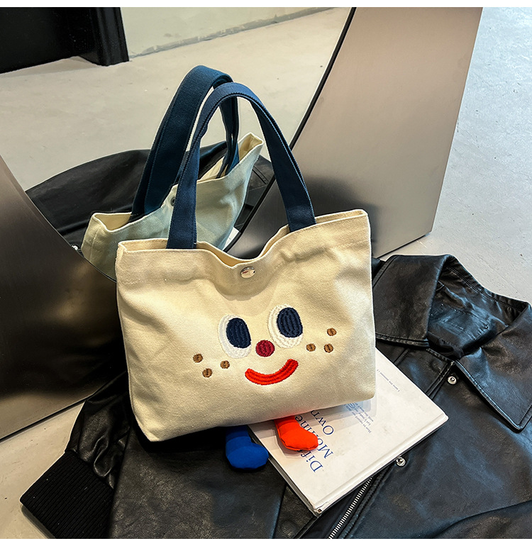 ins mini canvas bag, cute peach tote bag, Korean girl snack bento small bag canvas bag wholesale undefined