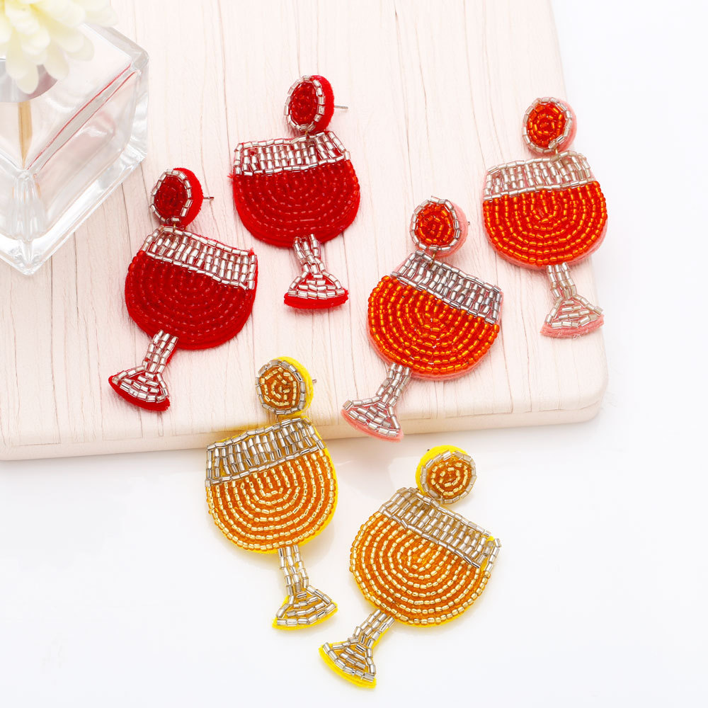 Creative Handmade Beads Wine Glass Pendant Earrings display picture 5