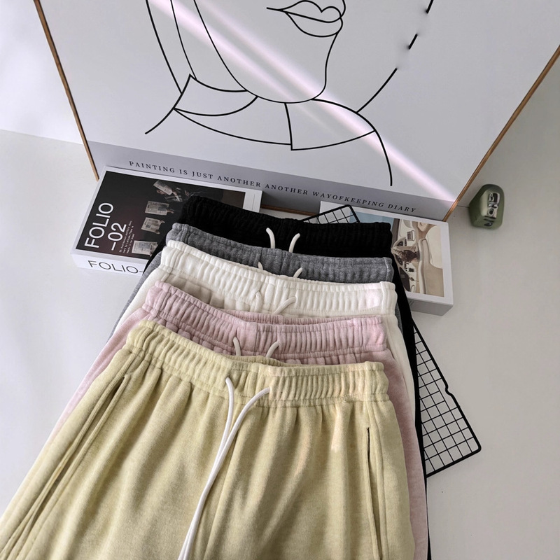 Super Popular Drawstring Straight-Leg Pants 2025 Autumn and Winter New Korean Style Versatile Slimming Loose Fleece-Lined Casual Pants 6563