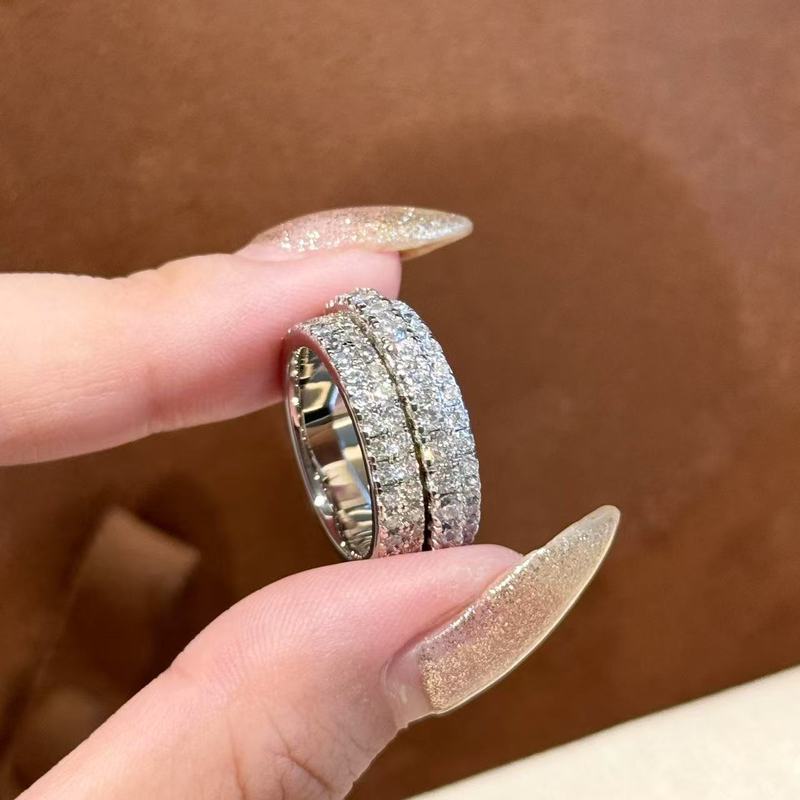 S925纯银 时来运转四排钻满钻戒指高级感质感爆闪|undefined
