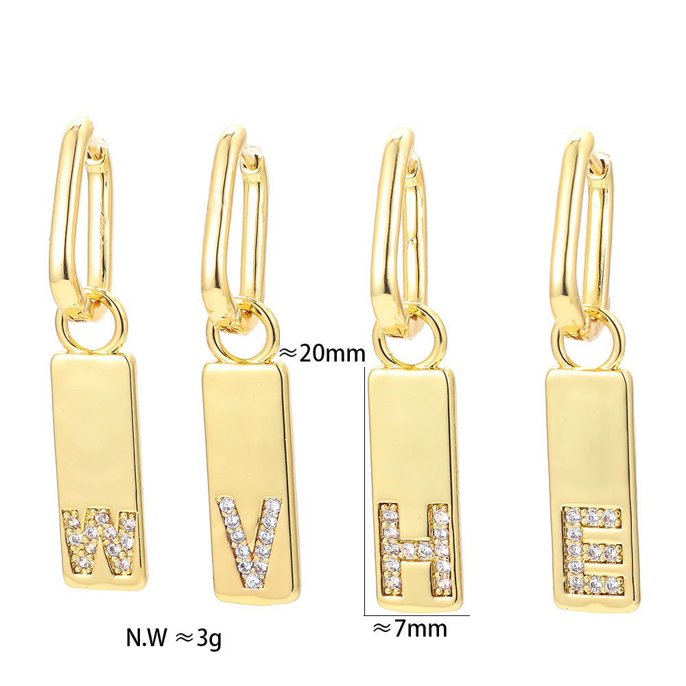 Zircon Inlay Material Wholesale Jewelry Micro-inlaid 26 English Letter Copper Earrings Nihaojewelry