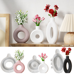Nordic Circle Vase Silicone Mold Oval Circle Striped Ins Wind Large Ornaments Donut Flower Vase Mill