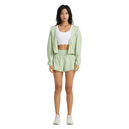  New Anti-Slip Zipper Fitness Clothing Outdoor Sun Protection Short Casual Hooded Running Sports Jacket for Women