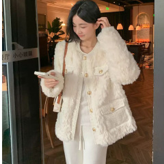 高级感小香风羊羔毛绒加厚毛毛外套女短款羽绒棉服女秋冬百搭上衣