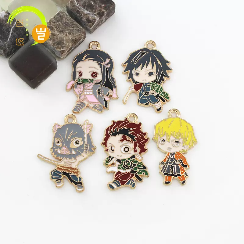 卡通动漫鬼灭Q版炭治郎DIY饰品配件合金滴油挂件耳饰耳坠饰品