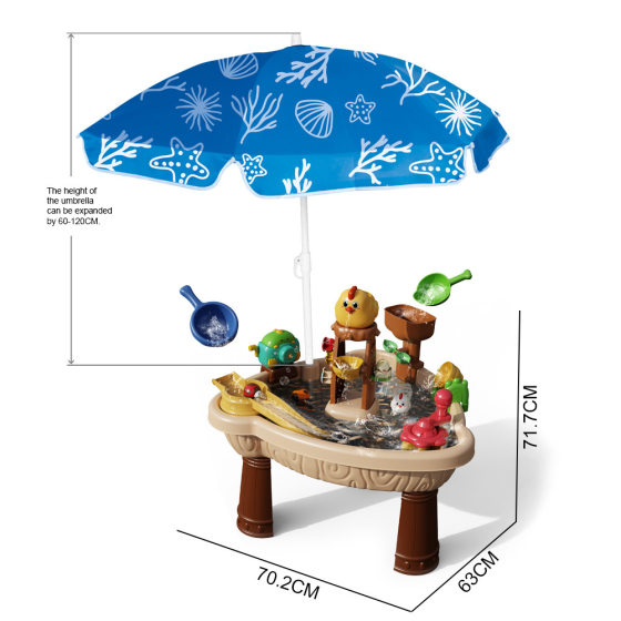 Children's Beach Water Play Toy Seaside Water Play Game Table with Sunshade Outdoor Chicken Water Play Sand Play Set