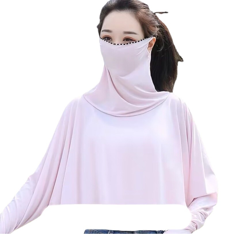 Summer Korean-Style Sun Protection Shawl for Women, Driving Sun Protection Ice Silk Face Mask, Cycling Neck Protection Integrated Sun Protection Clothing, Breathable Sun Protection
