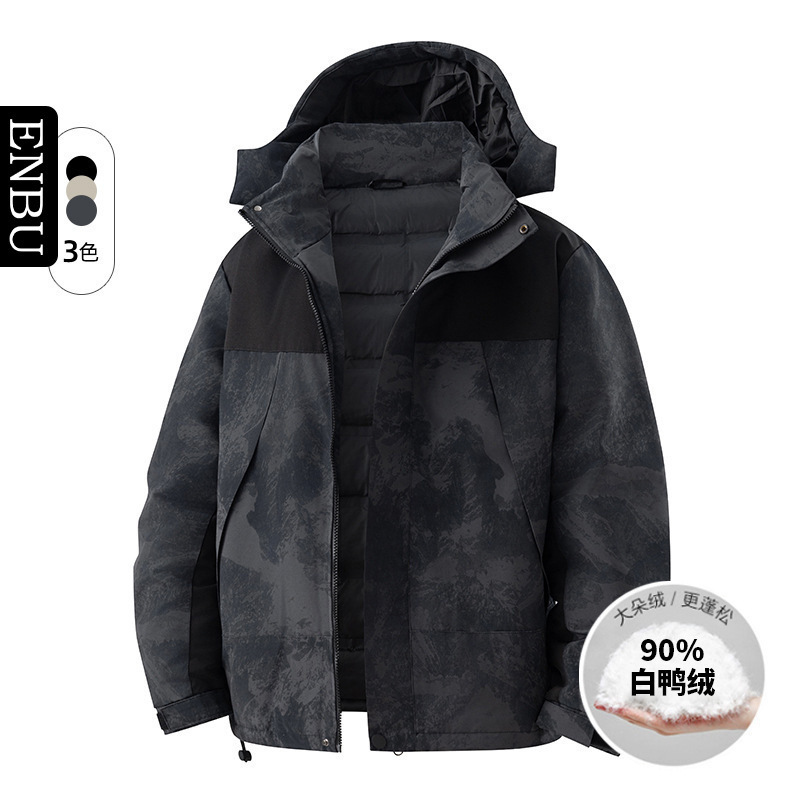 Winter New Men's Workwear down Jacket Korean Version Hooded Color-Blocking Couple Influencer Style Loose Trendy Brand Men's Coat