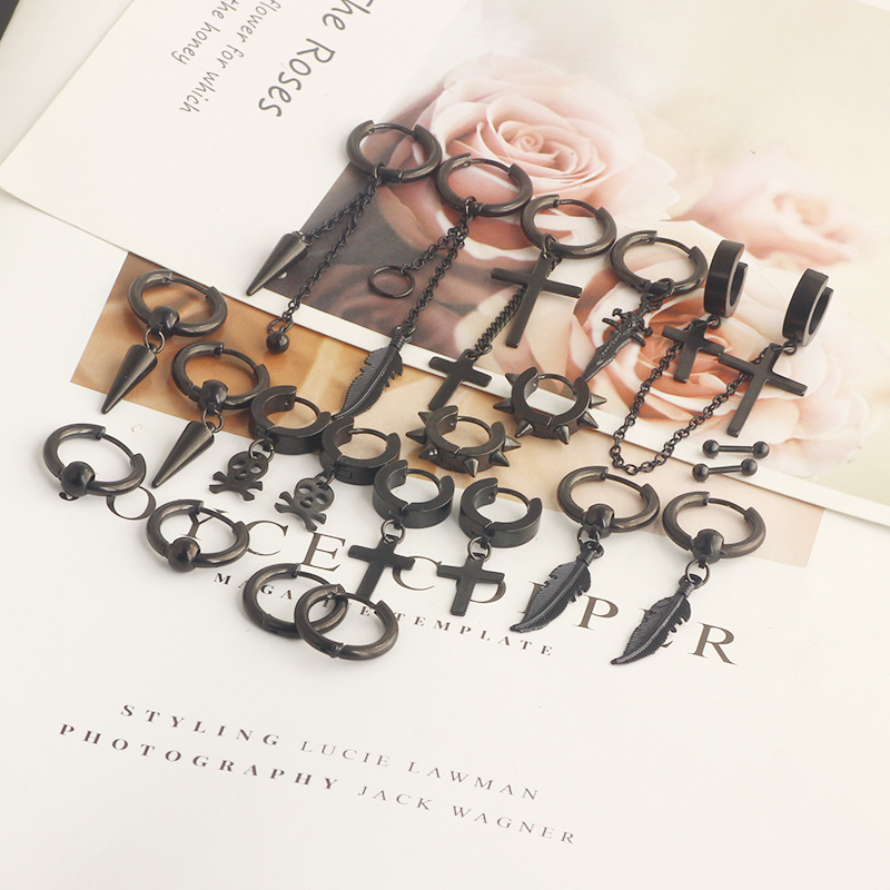Fashion Titanium Steel Punk Earrings Stainless Steel Ear Jewelry Men Women Heart detail image 7