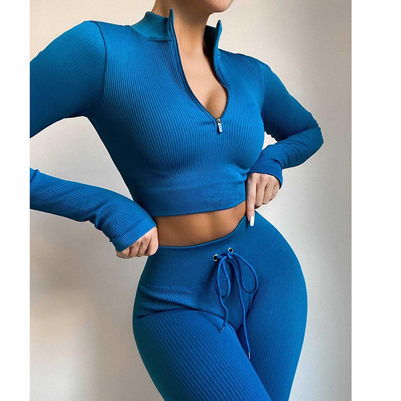 Nueva elevación de la cadera de punto estiramiento fitness deportes traje de cinco piezas Traje de ropa de yoga sin costura transfronteriza Otoño e Invierno de las mujeres
