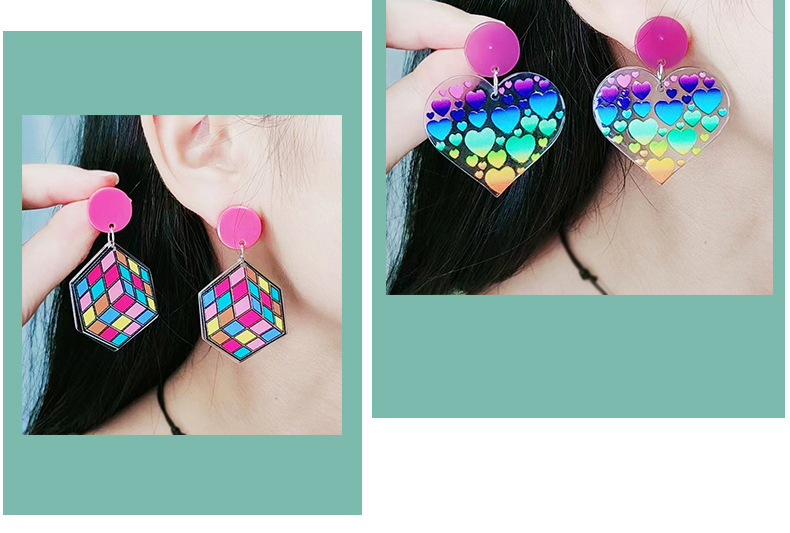 Wholesale Jewelry Sweet Heart Shape Rubik's Cube Arylic Drop Earrings display picture 2