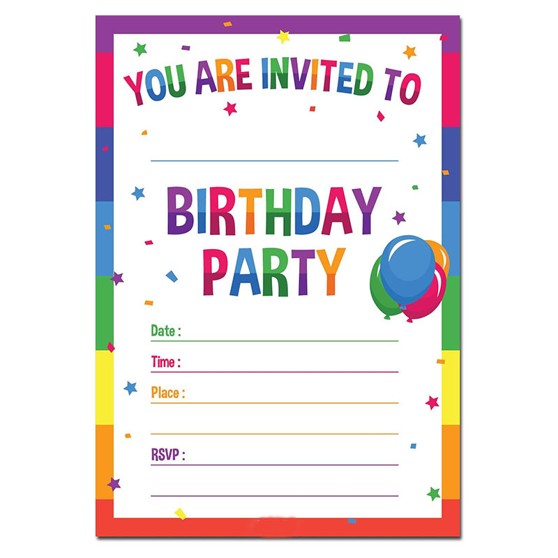 外贸热销生日快乐派对邀请函五彩纸屑彩虹主题生日聚会邀请卡