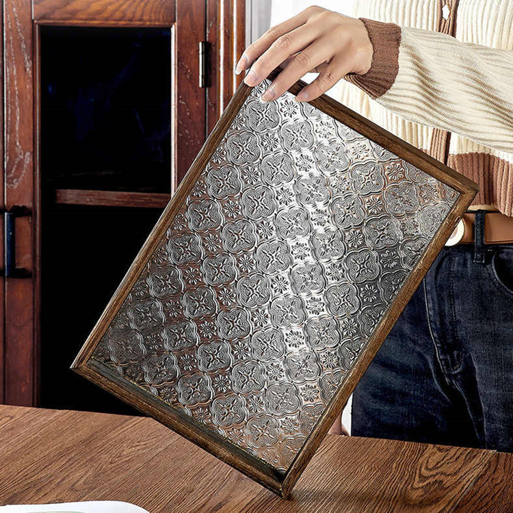 Retro Begonia flor bandeja de vidrio rectangular plato de madera japonés postre taza bandeja de almacenamiento Kung Fu bandeja de té de la tarde