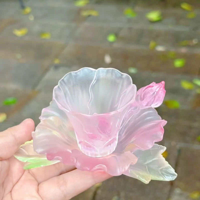 东魅十二花神芙蓉杯杯垫杯托组合品茗功夫杯琉璃工艺品摆件礼品|undefined
