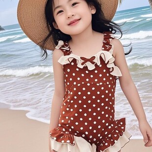 Girls' Swimwear 2025 New Children's one-piece skirt Swimwear Broken Dot Cute and Generous Baby Swimwear