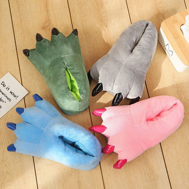 Cross-Border Winter Funny Animal Dinosaur Paw Slippers for Men and Women, Parent-Child Winter Bags and Indoor Warm Couple Plush Cotton