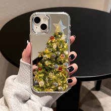 新款圣诞树适用苹果17Promax创意16镜面15手机壳iPhone14补妆镜子