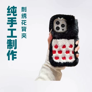 秋冬绵暧烘烘丝滑丝新款行业新创纯手工贴牢固 花背夹 毛绒手机壳