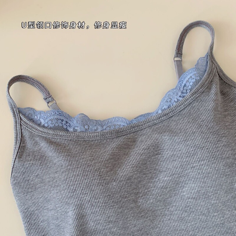 轻奢法式辣妹假两件叠穿背心女蕾丝边长款吊带美背打底衫可外穿|undefined