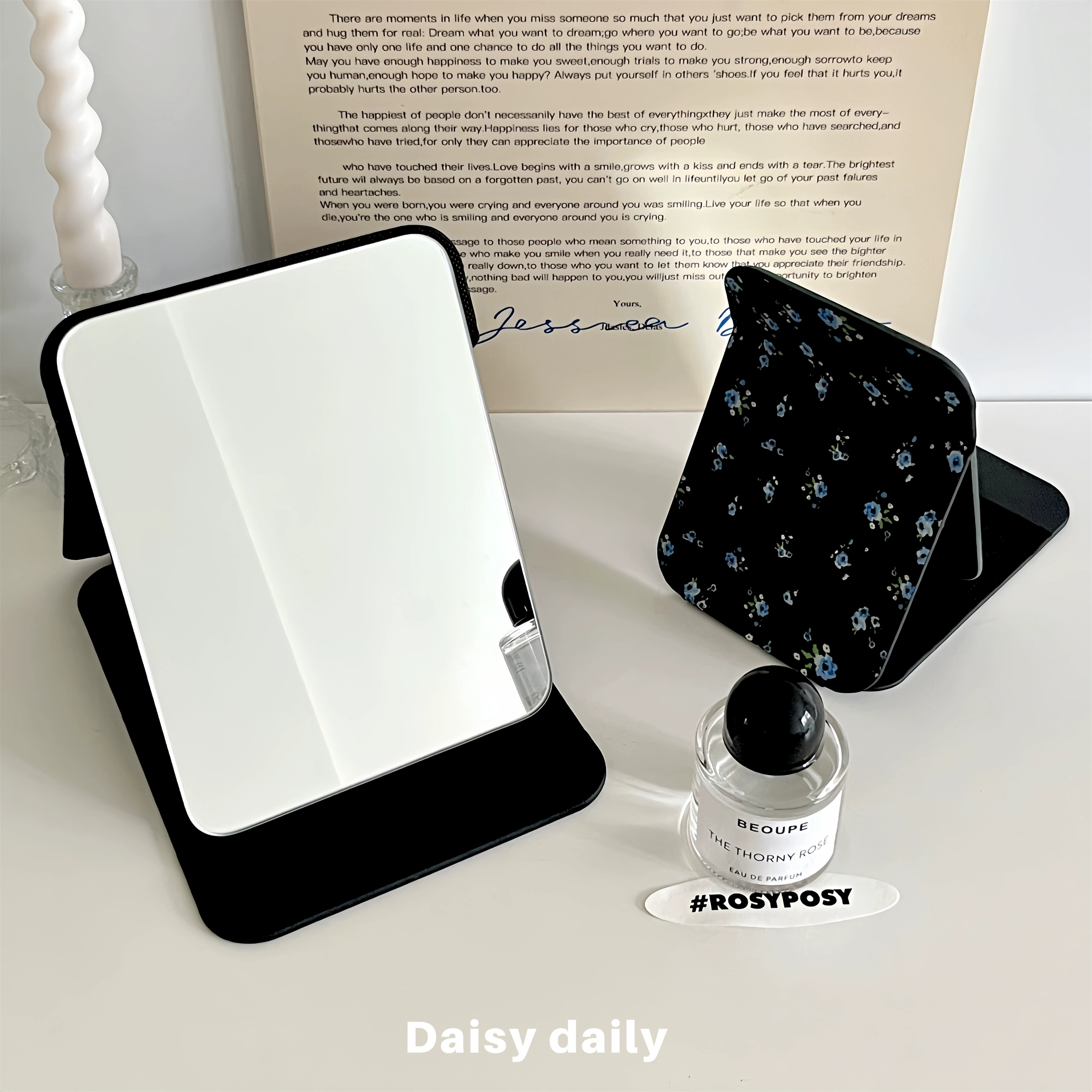 Retro folding handheld table mirror for students