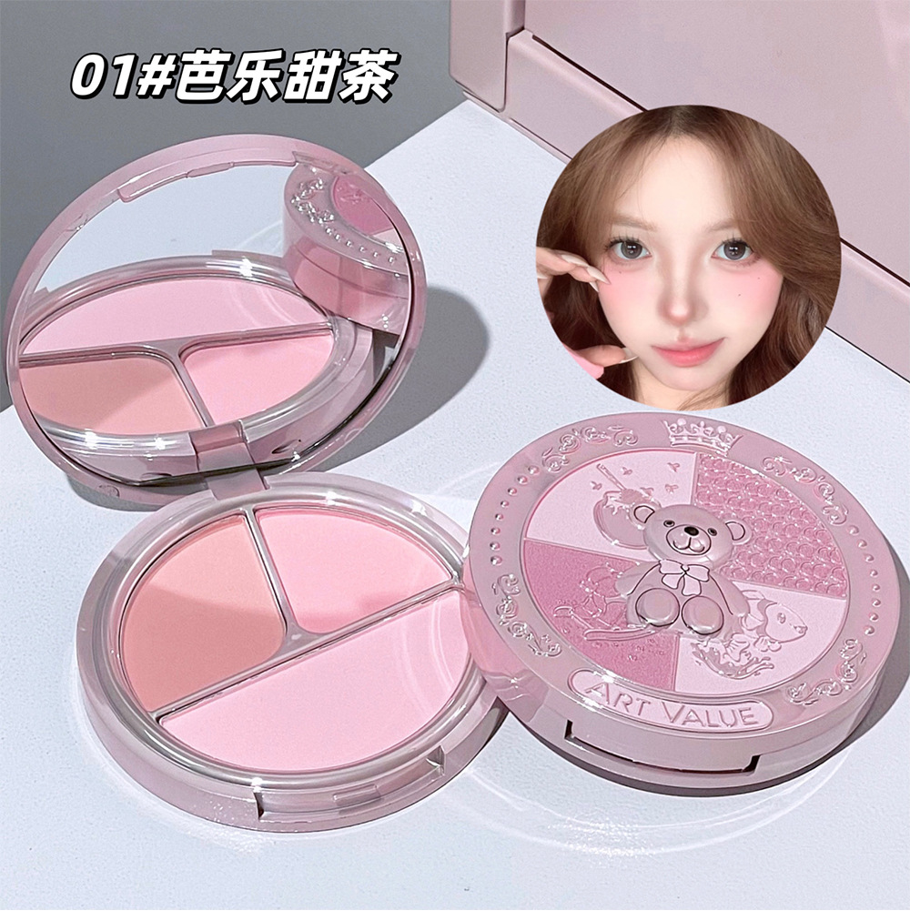 Art Value's new Bear Knight Three-color Blush plate, Rouge Plate, Makeup, Contouring and Highlighter all-in-one plate for export undefined