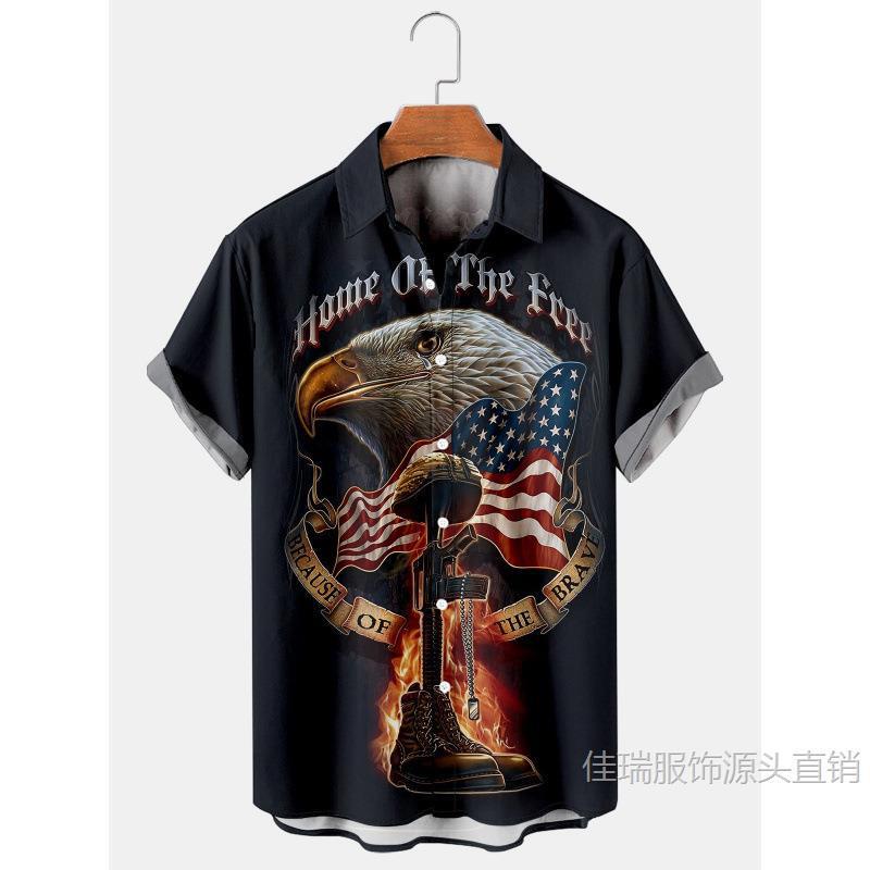 Summer Style American Bald Eagle Star and Stripe Flag 3D Printed Casual Short-Sleeve Polo Shirt Cross-Border Men's Retro Top