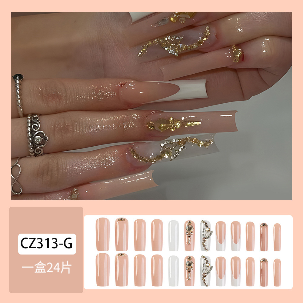 Uñas Postizas de Estilo Europeo y Americano, Color Champán Dorado con Lazo, Decoración de Uñas, Puntas de Uñas, Parches de Uñas Postizas de Venta Caliente para Exportación image 7
