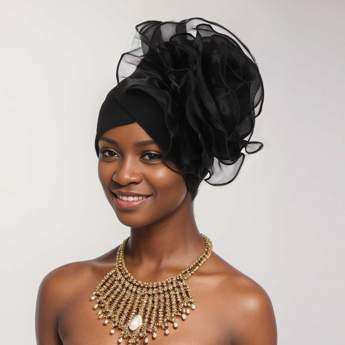 Muslim hat Stylish side large flowers African national characteristics baotou hat headscarf hat_viptrois.com