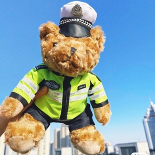 Traffic police bear doll iron riding bear police uniform bear riding reflective clothing traffic bear net red police bear
