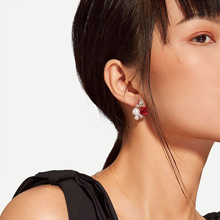 C502 新款韩国饰品玫瑰花珍珠镶钻蝴蝶耳钉 流行时尚山茶花朵耳夹