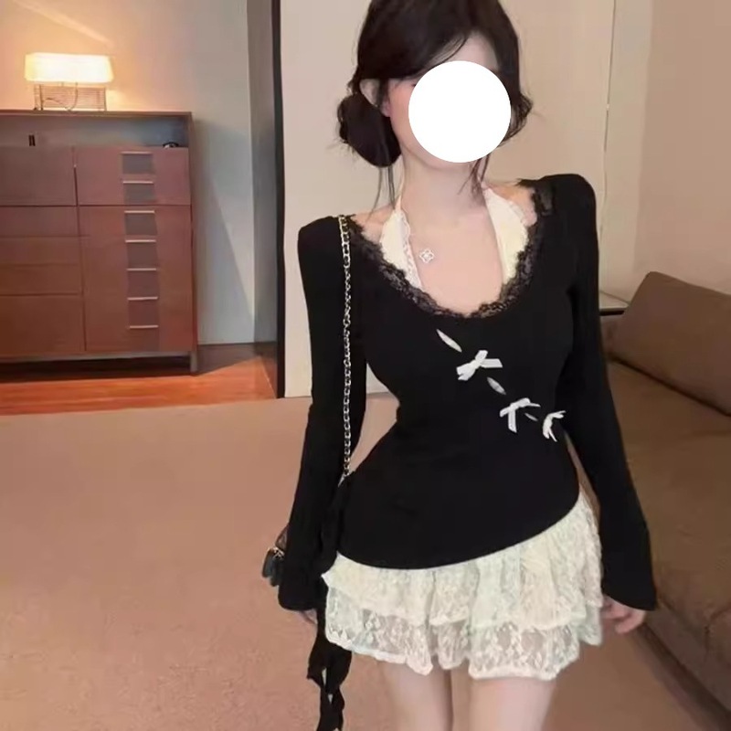 纯欲风套装裙女2025新款春秋穿搭一整套蕾丝边上衣设计感两件套|undefined