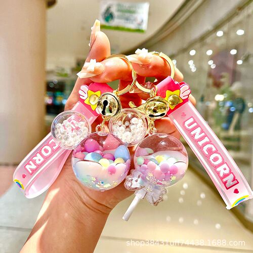 Luminous oil quicksand bottle can astronaut small gift lollipop bubble bead drift bottle key chain pendant