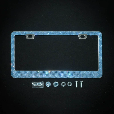 License plate holder/license plate holder: plate frame, acrylic diamond-studded US standard - square-hole-acrylic-drill-light-blue