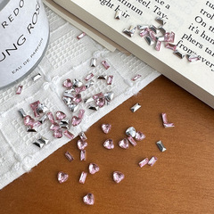 粉色迷你愛心方鑽美甲配件 DIY尖底飾品配件手工穿戴甲裝飾閃鑽