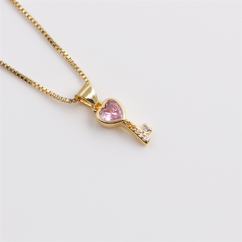 Fashion Multicolor Heart Key Inlaid Zircon Copper Necklace Wholesale Nihaojewelry
