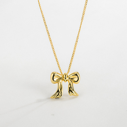 South Korea Dongdaemun 925 sterling silver bow necklace women's light luxury ins niche versatile bestie clavicle chain Xiaohongshu