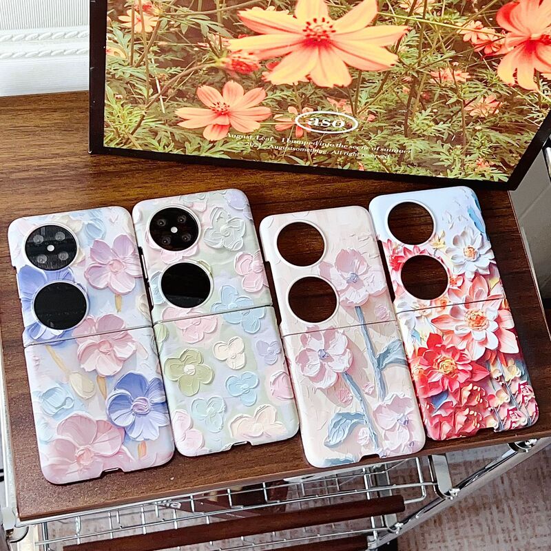 Suitable for Huawei Pocket2 Mobile Phone Protective Cover Embossed Watercolor Flower Huawei P50Pocket/S Foldableing Mobile Phone Case Suitable for Huawei Pocket2 Mobile Phone Protective Cover Embossed Watercolor Flower Huawei P50Pocket/S Foldableing Mobile Phone Case