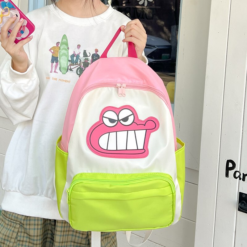 Backpack Little Crocodile Color-Block Cartoon Crocodile Big Head Shin-Chan Large Capacity Student Backpack Trendy Fashion Casual