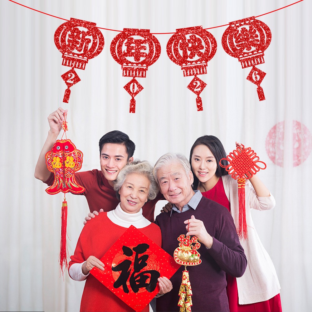 Fábrica al por mayor día de año nuevo decoración tirar bandera tirar flor dragón año primavera festival escena diseño Feliz año nuevo banner