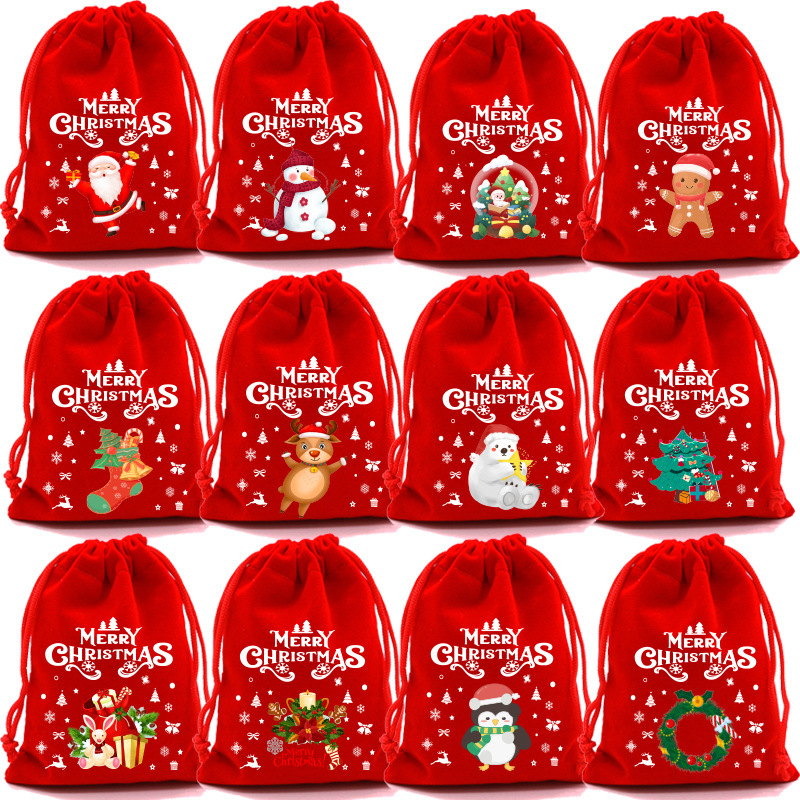 Amazonクロスボーダークリスマスギフトバッグ巾着バッグクリスマスキャンディバッグホリデーパーティーレッドベルベットギフトバッグ|undefined