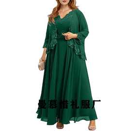 亚马逊速卖通独立站外贸新款雪纺披肩两件式女士礼服妈妈宴会礼服
