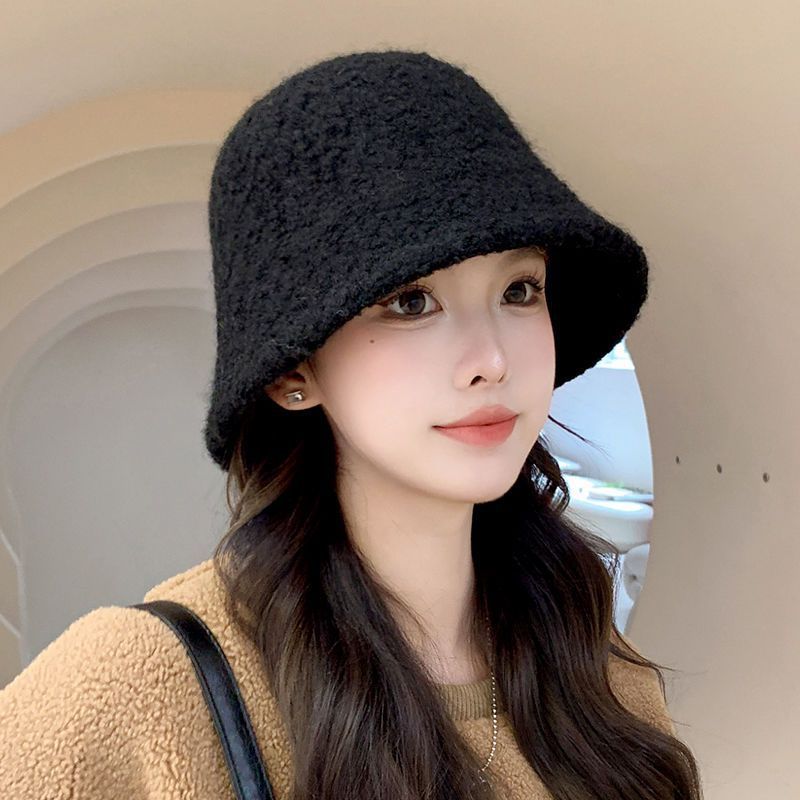 秋冬帽子女羊羔绒渔夫帽韩版保暖显脸小盆帽大头围时尚毛绒帽子|undefined