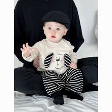 儿童超萌套装春季韩版男女宝宝可爱小狗条纹卫衣卫裤休闲两件套棉
