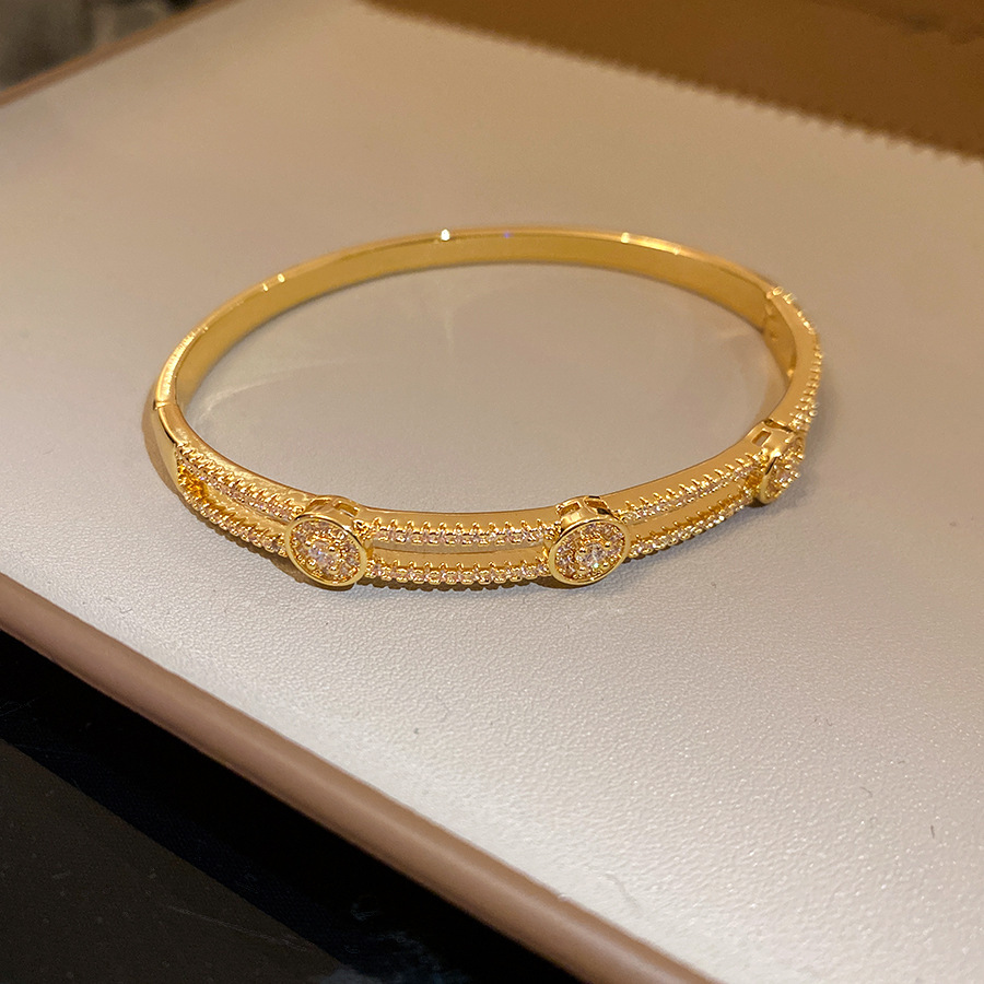 Pulsera 9 - doble capa redonda de zircon (chapada en oro real)
