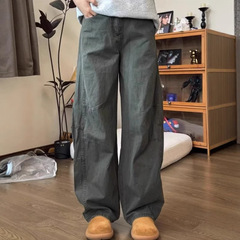 水洗棉工装牛仔裤子 男女款夏薄款baggy弯刀牛仔裤美式阔腿长裤男