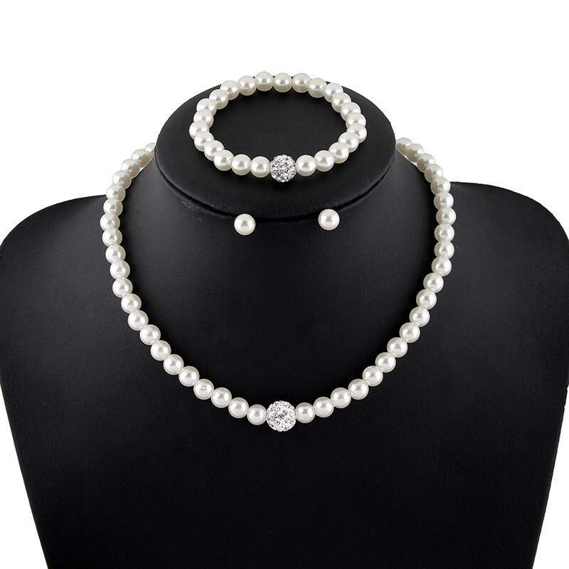 Bride Wedding Dress Photo suit Dress Accessories Sweet Temperament Clay Diamond Ball Pearl Necklace Bracelet Earrings Jewelry