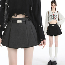 实拍2025秋冬新款韩版高腰百搭通勤毛呢百褶裙半身裙短裙短裤裙裤