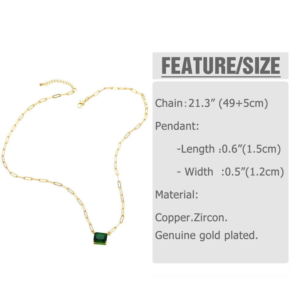 Fashion Elegant Emerald Square Zircon-Inlaid Pendant Short Necklace Wholesale