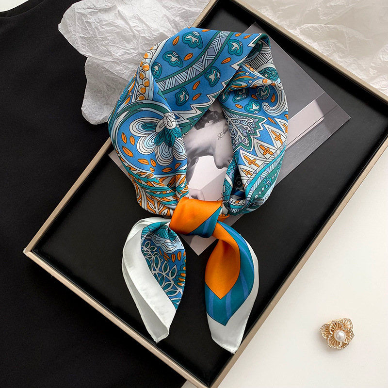 Bufanda de seda, bufanda cuadrada, sentido avanzado, nueva bufanda de seda de simulación, chal estampado, bufanda decorativa de todo fósforo, pañuelo en la cabeza, cinturón para el cabello, cabello atado