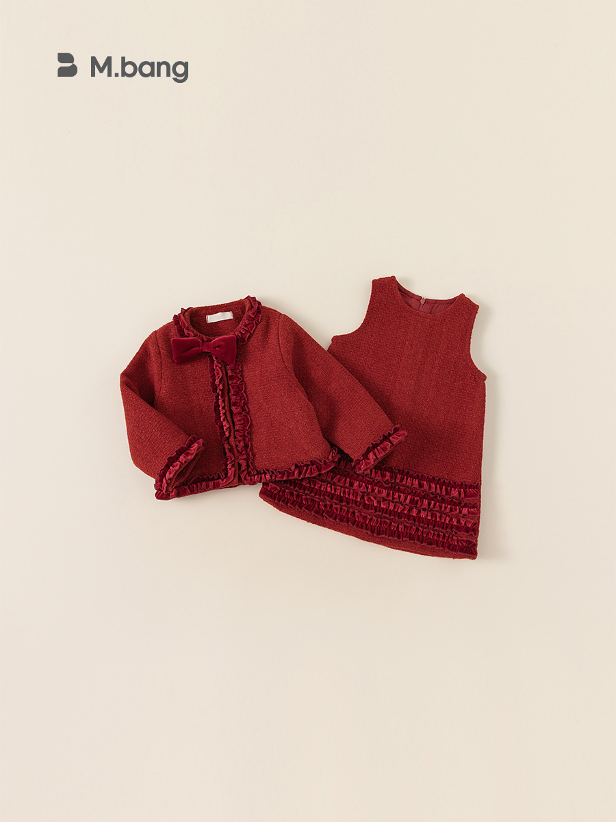 Ropa infantil Youbao, conjunto de dos piezas estilo Chanel para niñas, traje rojo para el Año Nuevo, vestido de cumpleaños, ropa de princesa